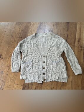 Free People Cream Cable Knit Button-Up Cardigan